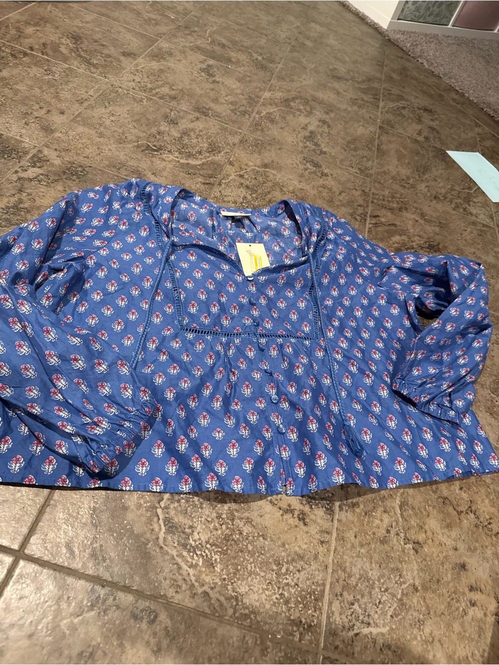 🫑Blue Floral Print Women’s Peasant Blouse